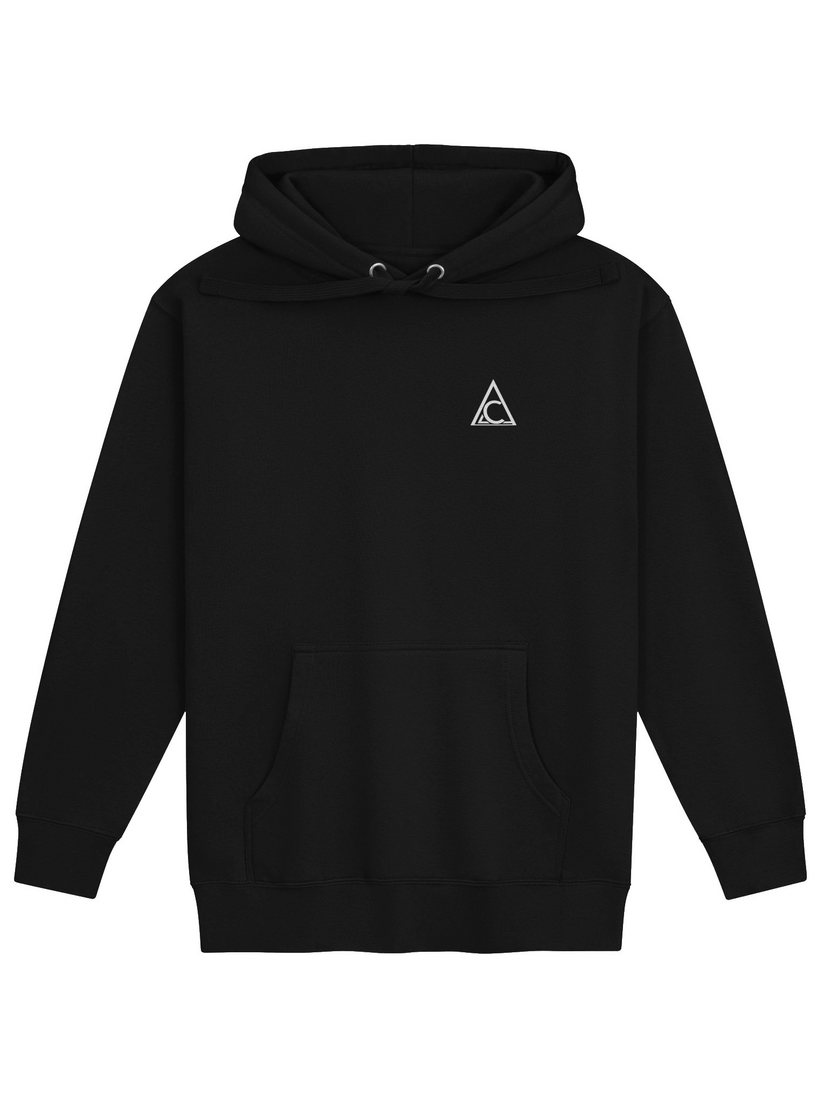 CLAUD Signature Hoodie — black hoodie with the white CLAUD triangle over the heart
